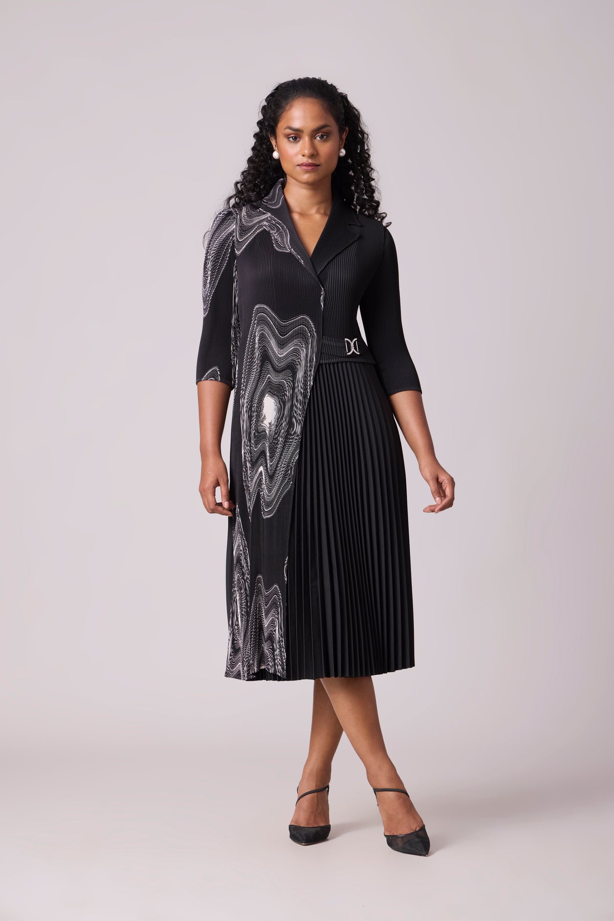 Isabella Print Wrap Dress - Black