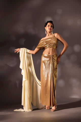 Lila Drape Saree - Light Gold & Gold