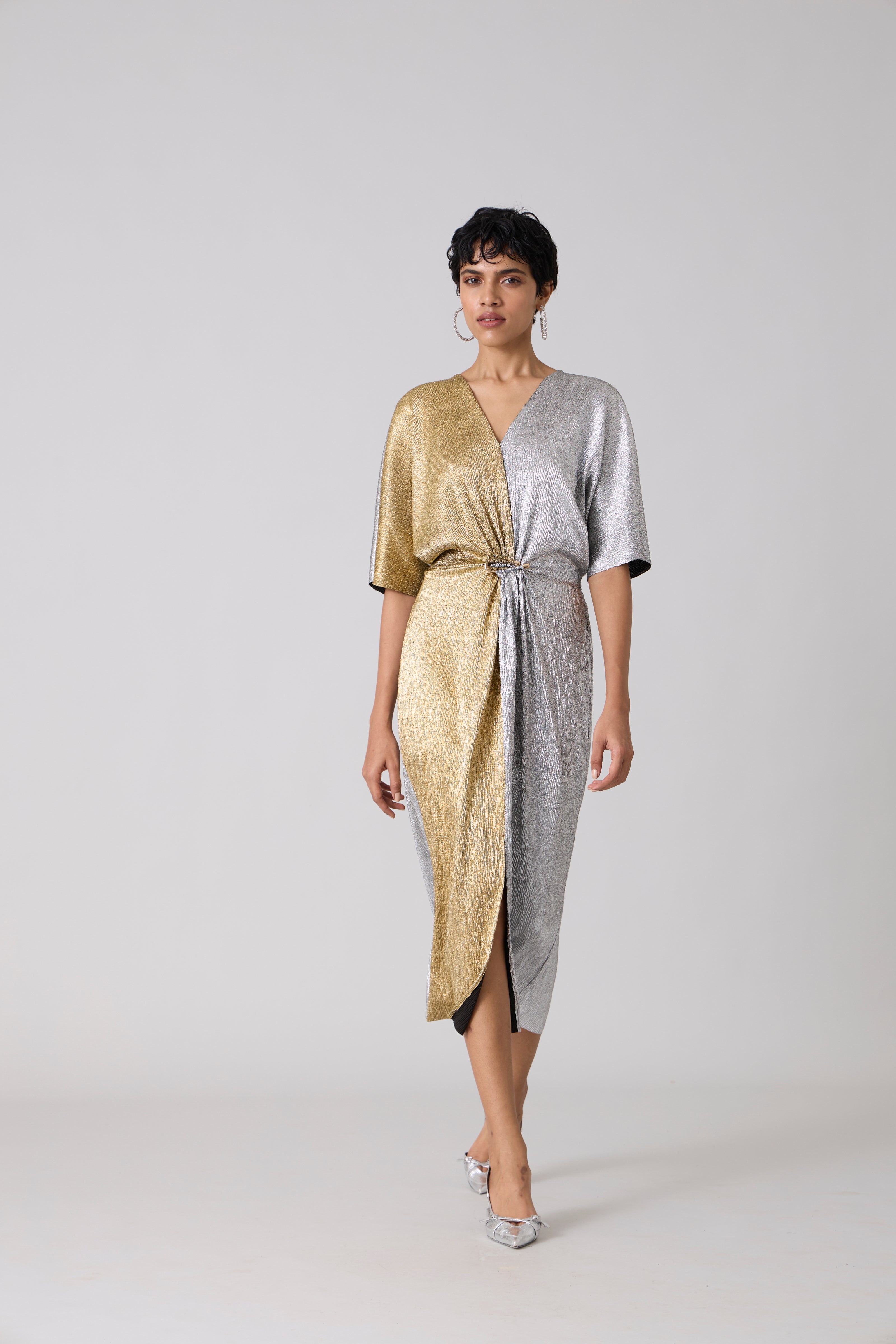 Buy Cecil Midi Textured Metallic Dress Silver Gold For Women Buy Cecil Midi Textured Metallic Dress Silver Gold For Women