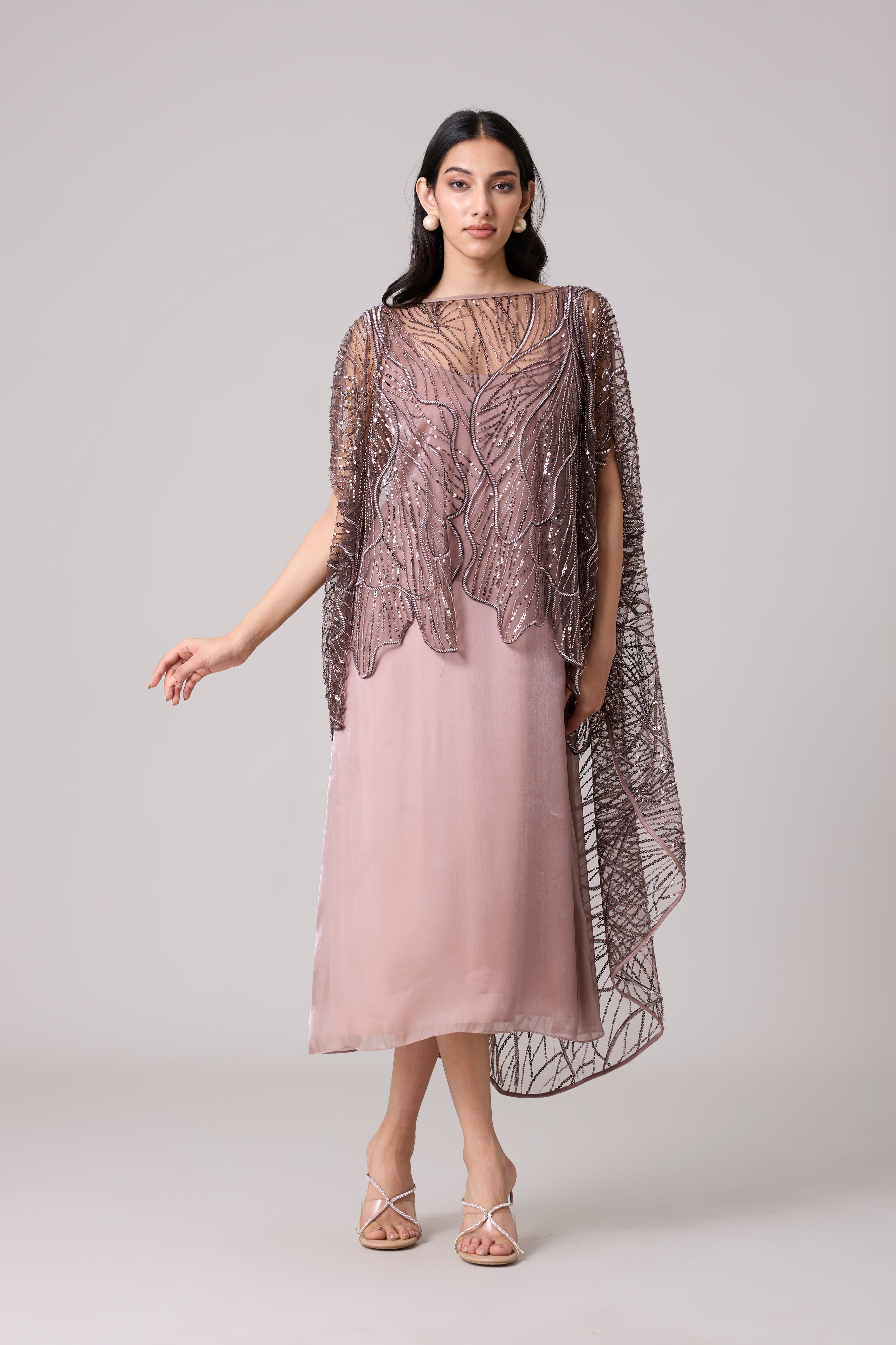 Buy Leah Embroidered Cape Dress Midi - Scarlet Sage Buy Leah Embroidered Cape Dress Midi - Scarlet Sage
