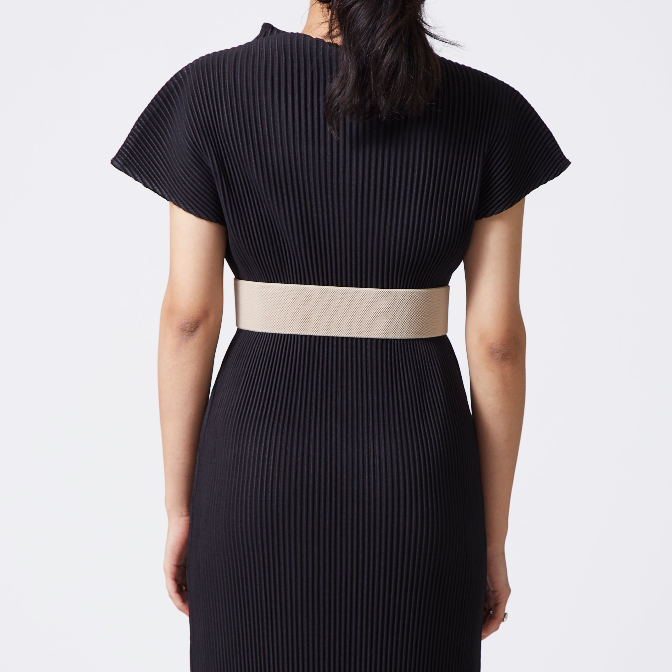 Light taupe elastic-backed belt with distended buckle
 Light taupe elastic-backed belt with distended buckle