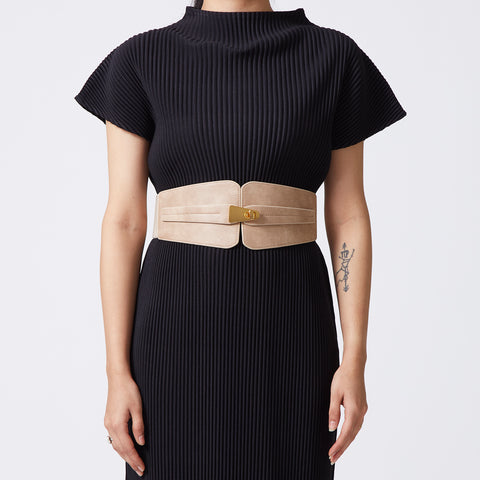 Light taupe elastic-backed suede belt
 Light taupe elastic-backed suede belt