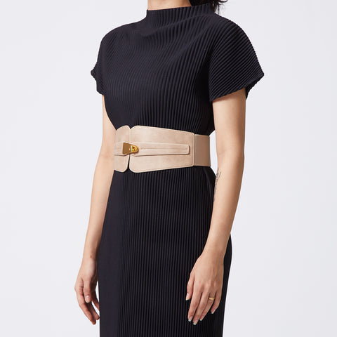 Light taupe elastic-backed suede belt
 Light taupe elastic-backed suede belt