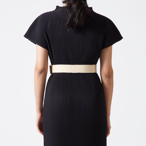 Ivory elastic rattan dark wood buckle belt
 Ivory elastic rattan dark wood buckle belt