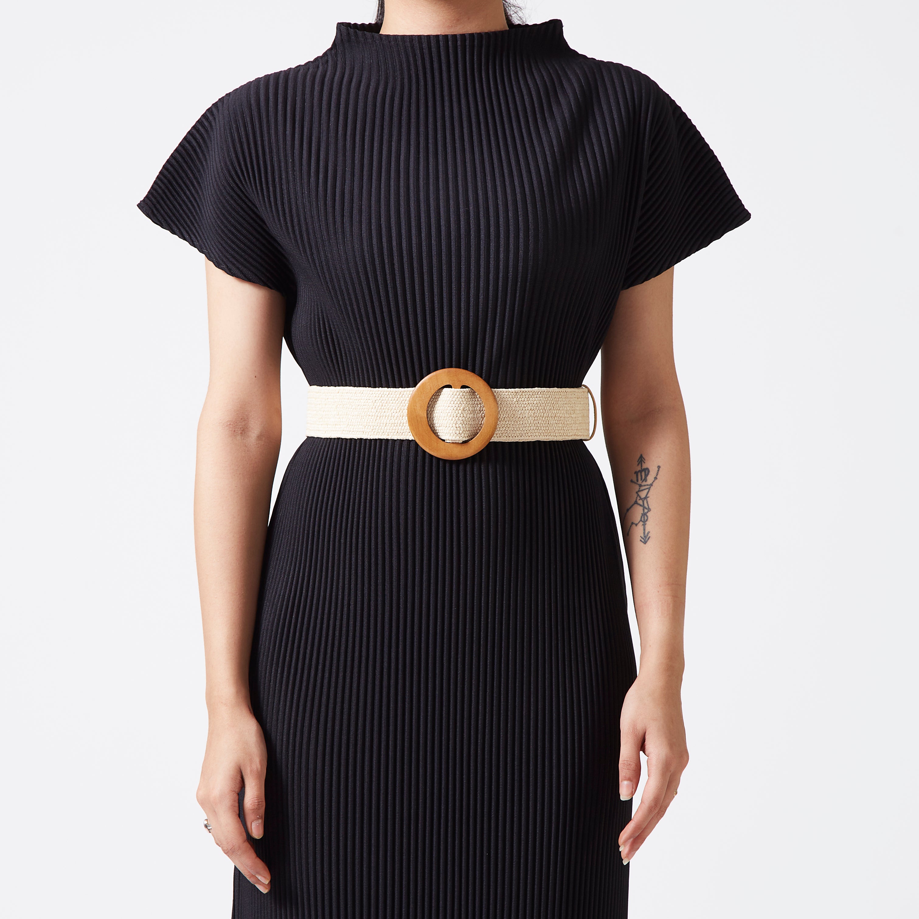 Ivory elastic rattan wood buckle bel
 Ivory elastic rattan wood buckle bel