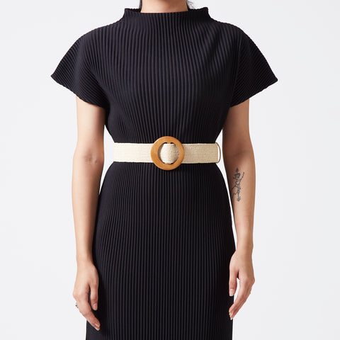 Ivory elastic rattan wood buckle bel
 Ivory elastic rattan wood buckle bel