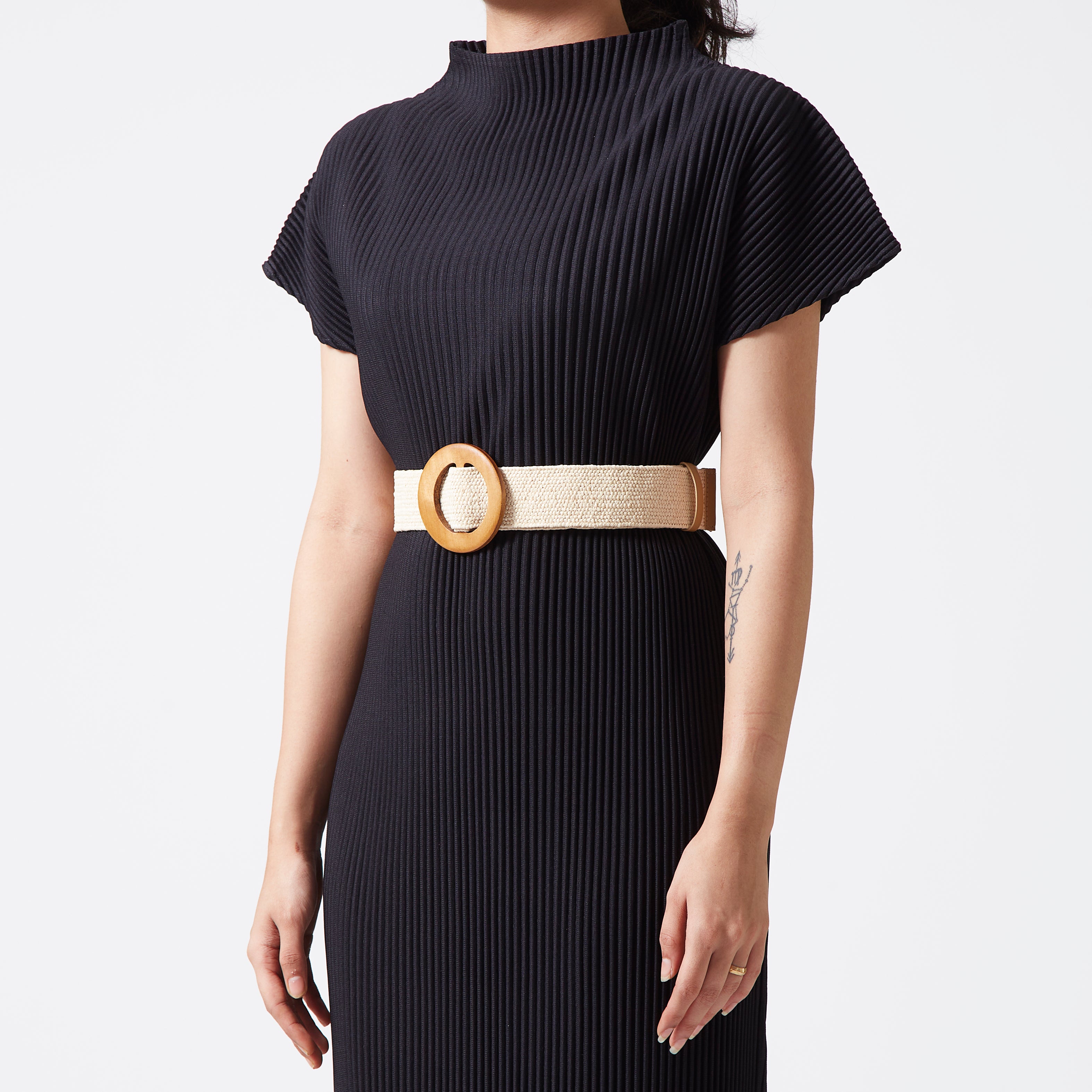 Ivory elastic rattan wood buckle bel
 Ivory elastic rattan wood buckle bel