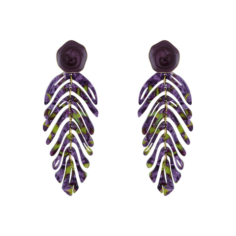 Enamel Monster Leaf Earrings - Purple