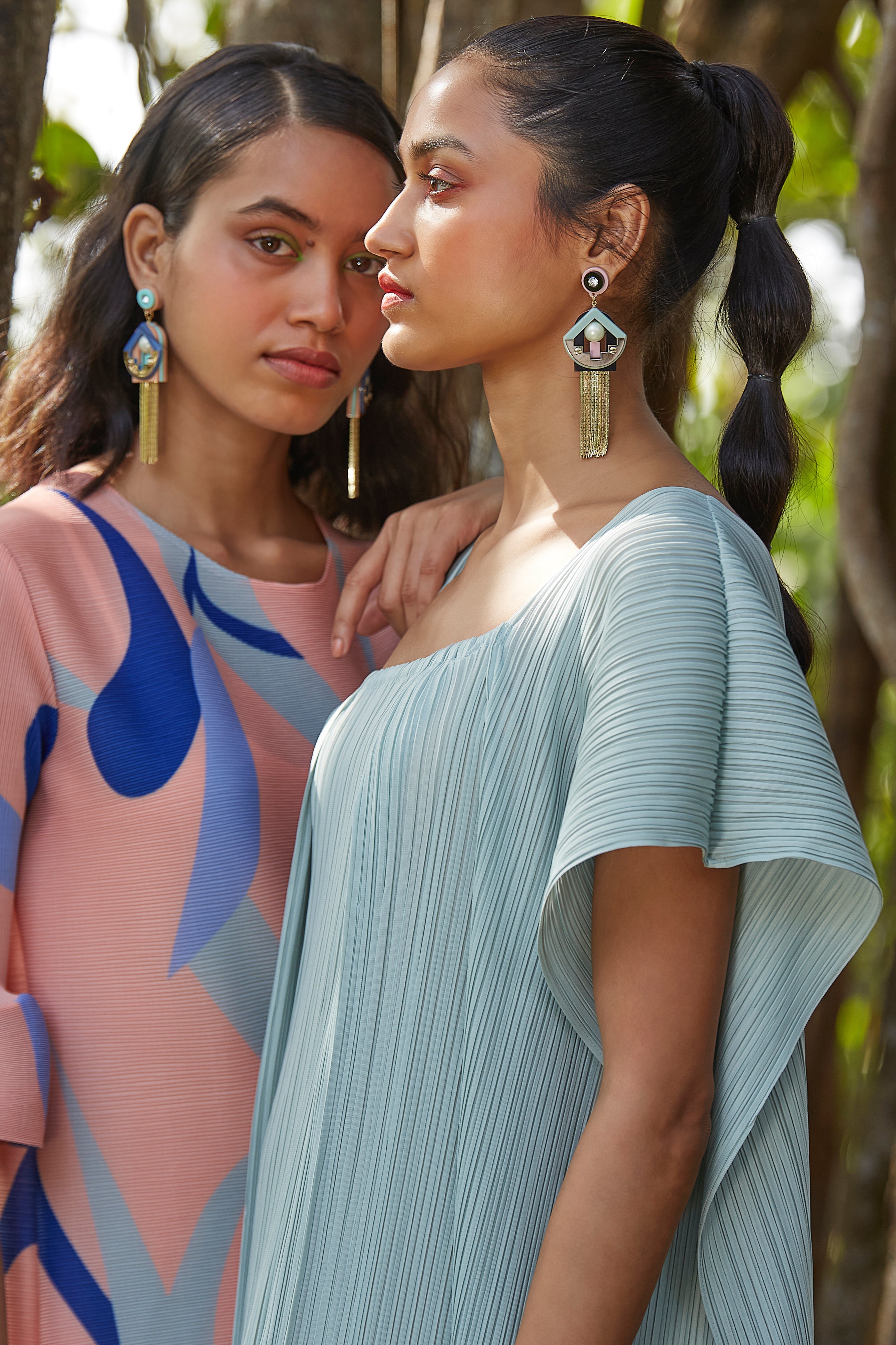 Buy Mint Pink Celeste Chain Tassel Earrings For Women