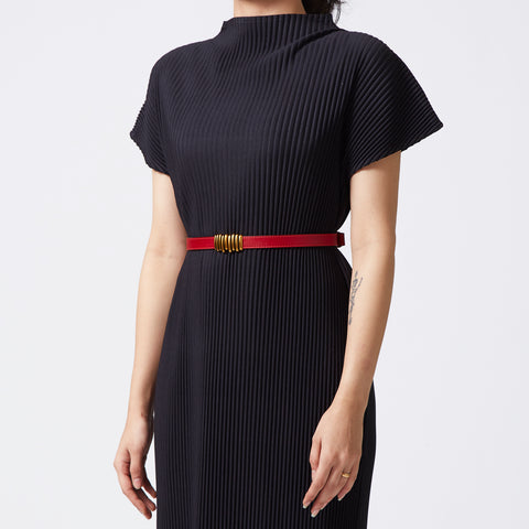 Dark Red Stacked Buckle Slim Belt.
 Dark Red Stacked Buckle Slim Belt.