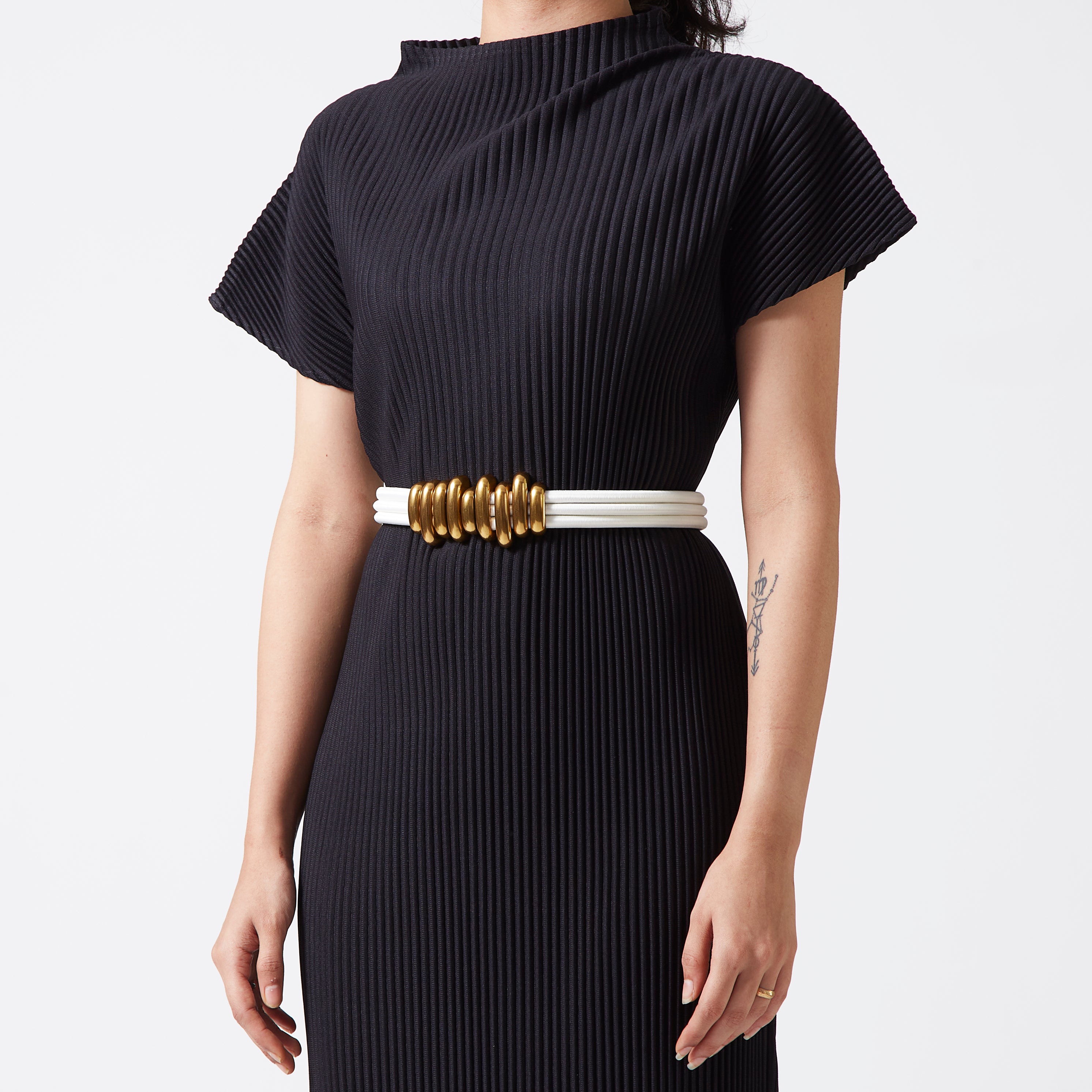 Gold/Off White Stacked Cord Belt.
 Gold/Off White Stacked Cord Belt.