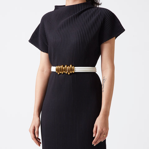 Gold/Off White Stacked Cord Belt.
 Gold/Off White Stacked Cord Belt.