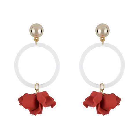 Suspended Clear Ring Petal Earrings - Scarlet