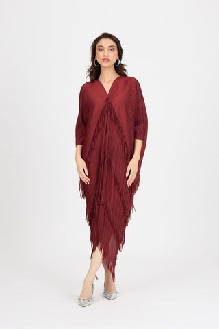Kimono Fringe Dress - Garnet