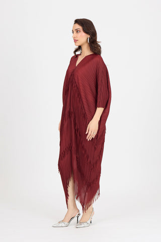 Kimono Fringe Dress - Garnet
