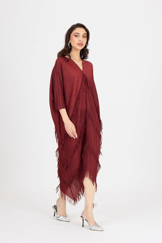 Kimono Fringe Dress - Garnet