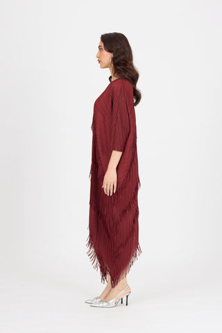 Kimono Fringe Dress - Garnet
