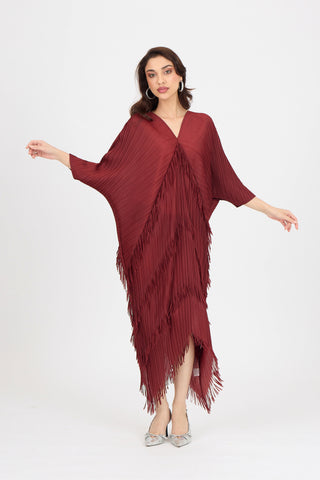 Kimono Fringe Dress - Garnet