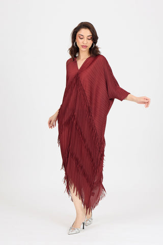 Kimono Fringe Dress - Garnet