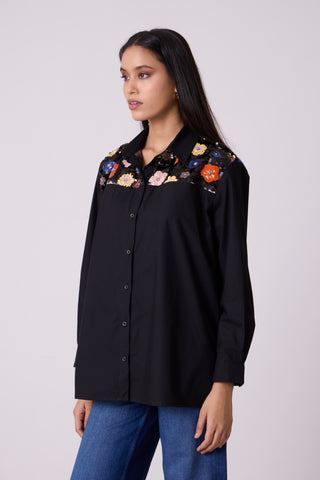 Eloise Sequence Flower Shirt - Black