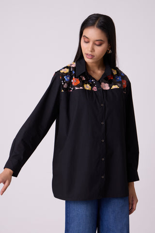 Eloise Sequence Flower Shirt - Black