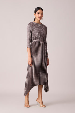 Leona Satin Pleat Dress - Grey