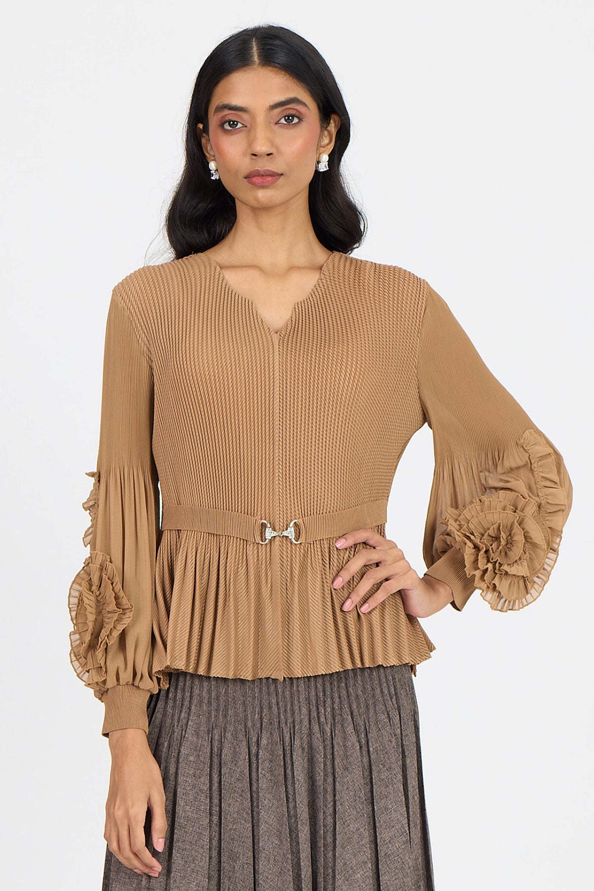 Emery Ruffle Top - Mocha