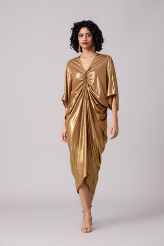 Aika Metallic Rouche Dress - Gold