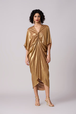 Aika Metallic Rouche Dress - Gold