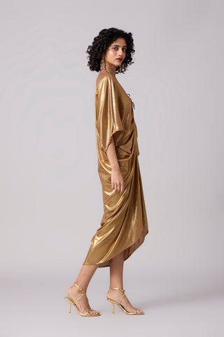 Aika Metallic Rouche Dress - Gold