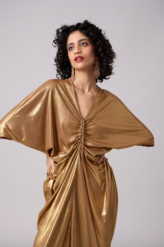 Aika Metallic Rouche Dress - Gold