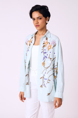 Azmina Embroidered Shirt - Pastel Aqua