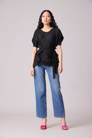 Gia 3D Pleated Top - Black