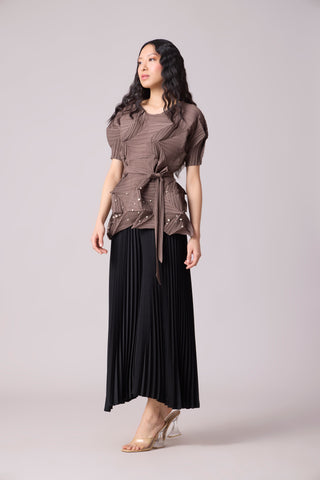 Gia 3D Pearled Top - Brown