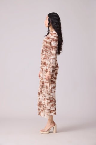 Isla Fringe Dress - Ivory & Brown