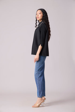 Maise Pearled Shirt Top - Black