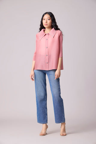 Maise Pearled Shirt Top - Pink