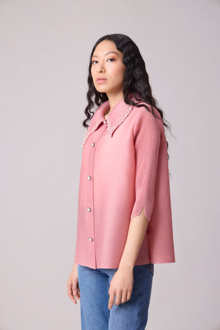 Maise Pearled Shirt Top - Pink