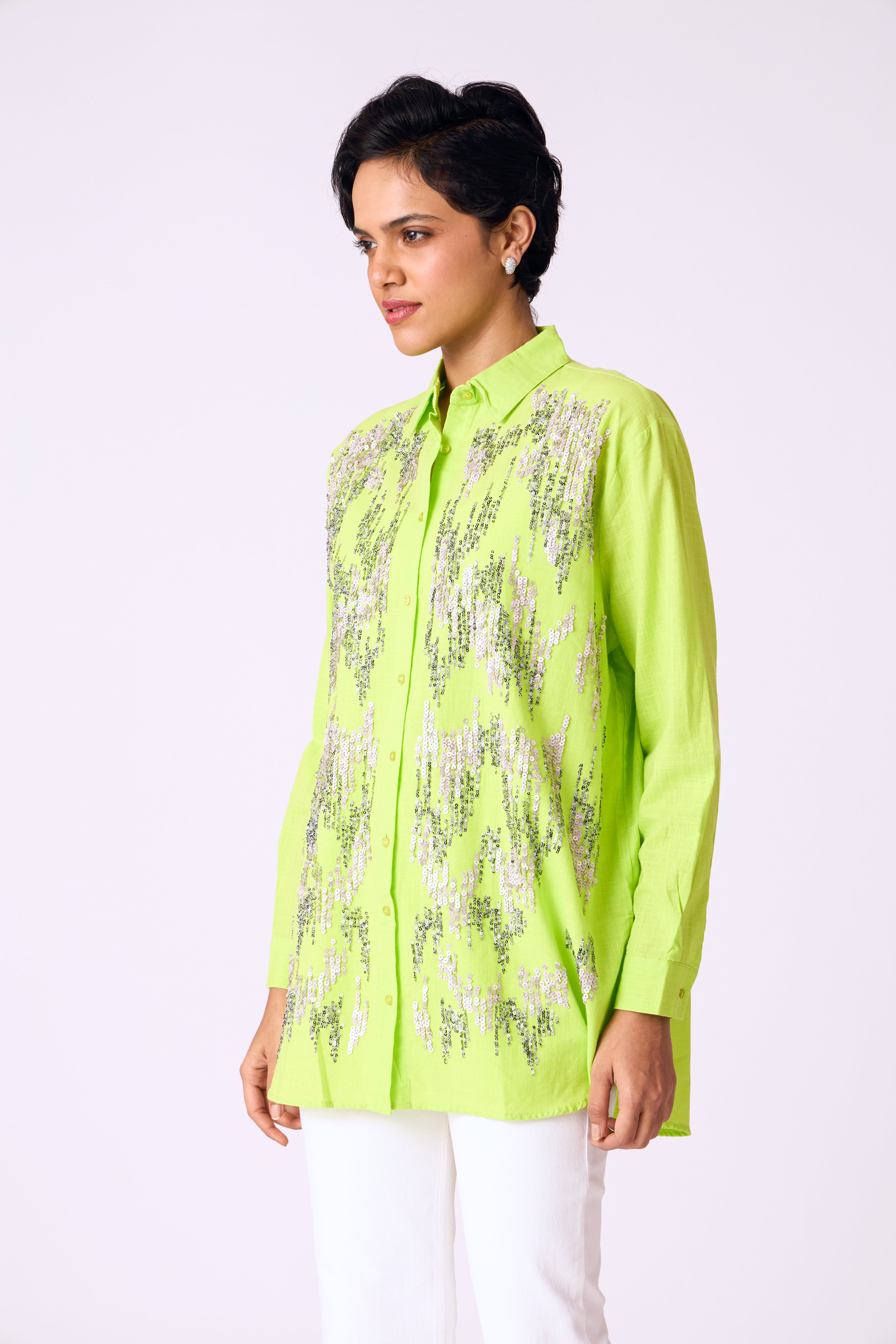 Oliana Embroidered Shirt - Lime