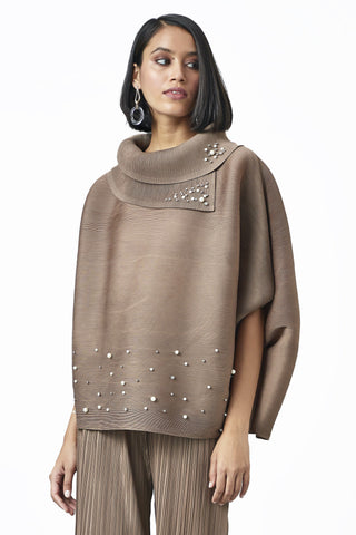 Sloane Pearled Batwing Top - Taupe