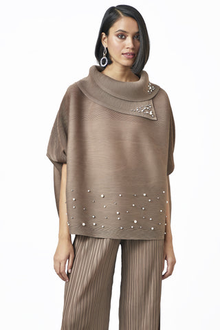 Sloane Pearled Batwing Top - Taupe