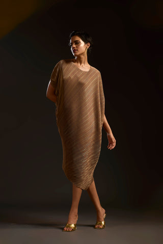 Aurelia Metallic Dress - Taupe & Gold