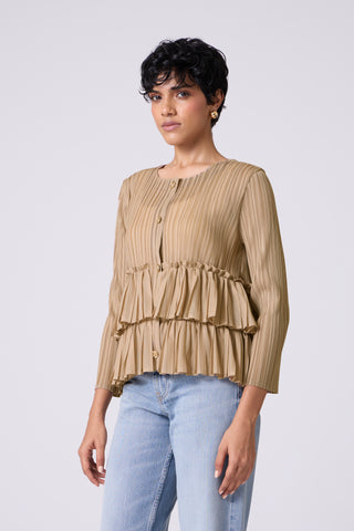 Tia Ruffle Top - Light Taupe