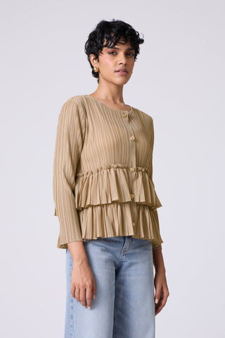 Tia Ruffle Top - Light Taupe
