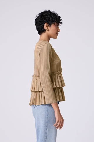 Tia Ruffle Top - Light Taupe