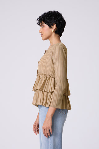 Tia Ruffle Top - Light Taupe