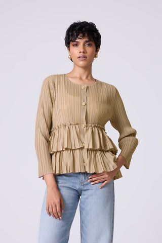 Tia Ruffle Top - Light Taupe