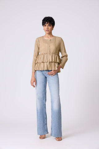Tia Ruffle Top - Light Taupe