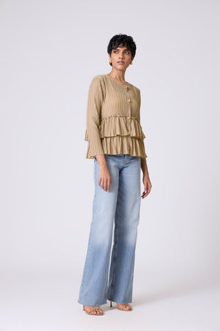 Tia Ruffle Top - Light Taupe