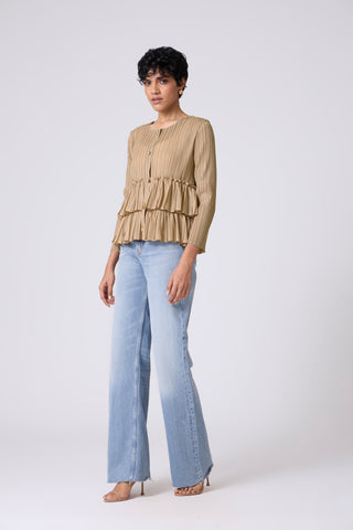 Tia Ruffle Top - Light Taupe